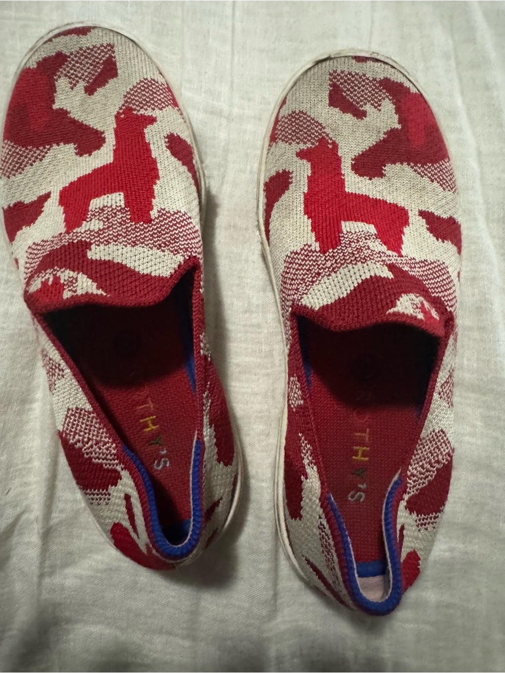 Rothy's Kids Red & Cream Llama Knit Slip-On Loafers